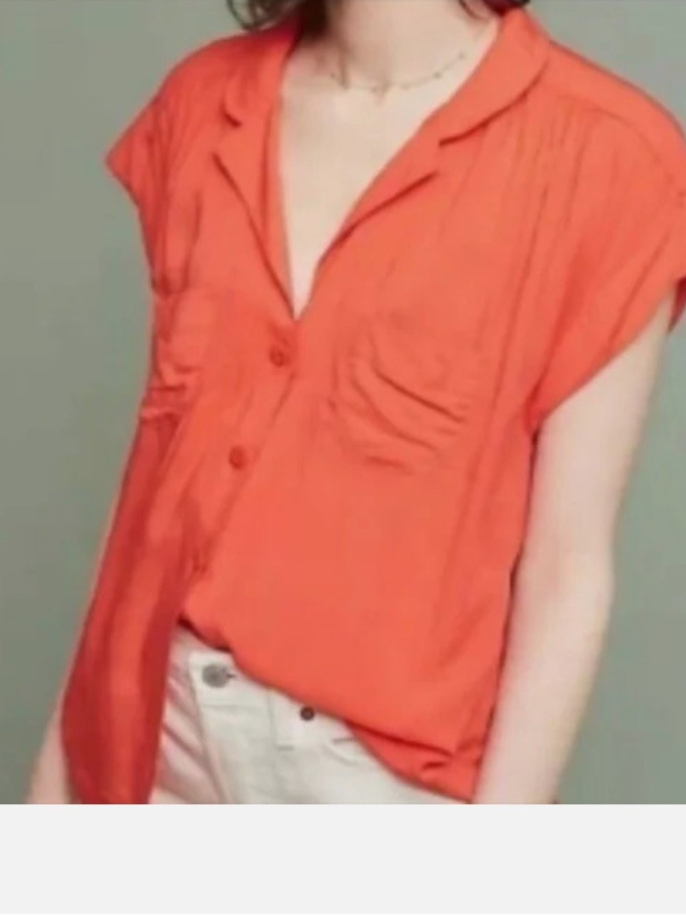 Maeve | (M) Short-Sleeve Button Front Blouse in Vibrant Orange